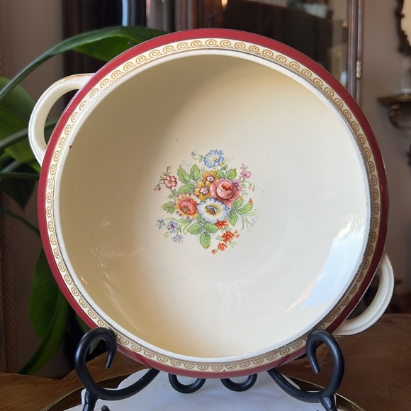 Antique Wood & Sons Ivory Ware Buckingham Floral Casserole Handled Bowl Dish - Picture 1 of 11